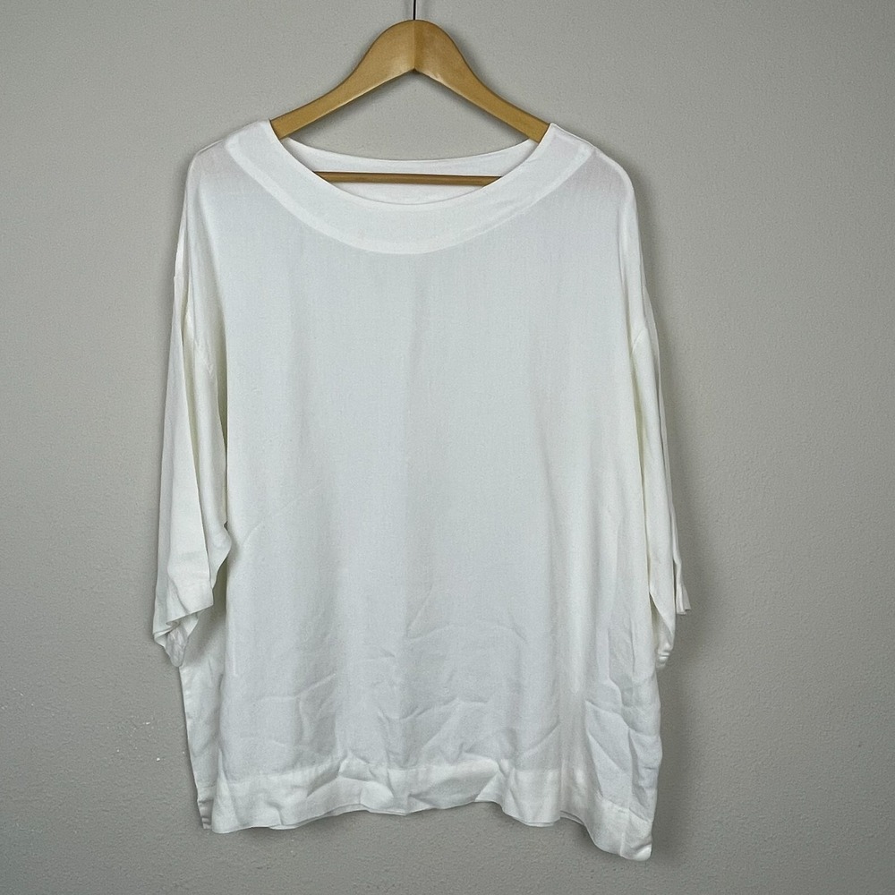 Bryn Walker White Boxy Top Size S Lagenlook Coastal Grandma Minimalist USA
